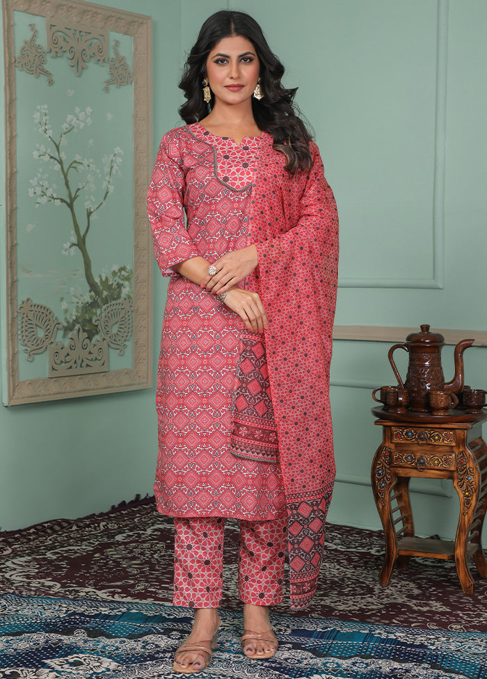 3 Pc Pink Readymade Rayon Dupatta Suit Set With Paypal Cheap Online