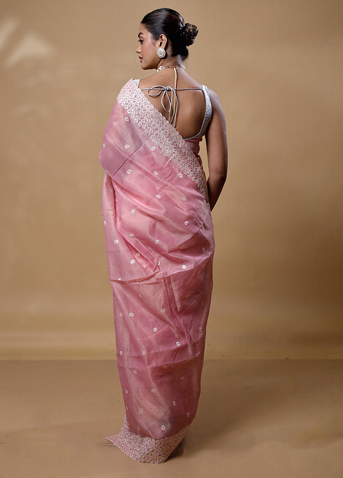 Pink Organza Saree With Blouse Piece Cost Cheap Online