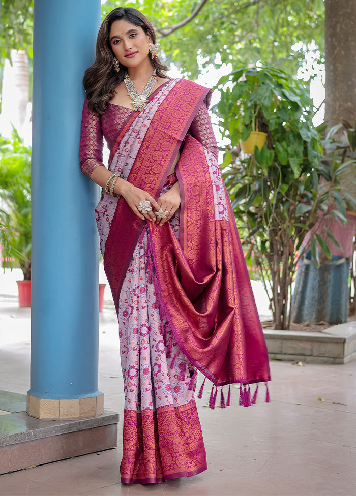 Mauve Banarasi Silk Saree With Blouse Piece Extremely For Sale