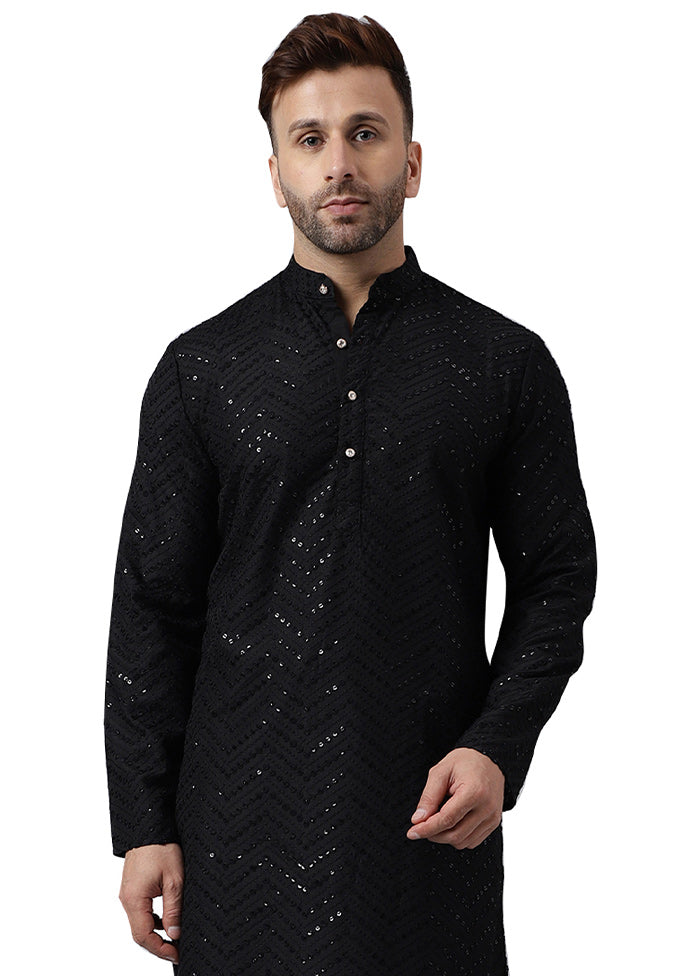 Black Silk Embroidered Kurta Cheapest Cheap Online