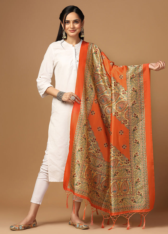 Orange Art Silk Dupatta Shop Offer For Sale