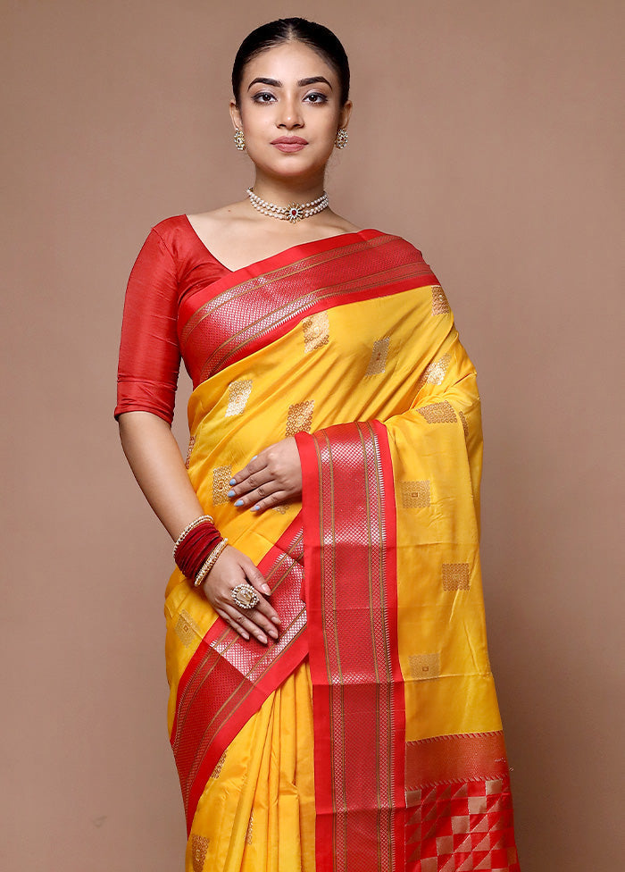 Yellow Kanjivaram Silk Saree With Blouse Piece Deals