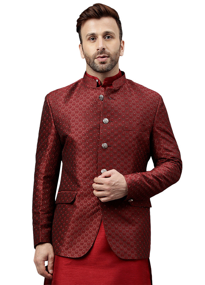 Maroon Viscose Jacquard Blazer Free Shipping Clearance