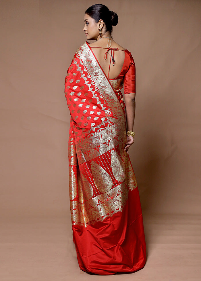 Red Banarasi Silk Saree With Blouse Piece Affordable Cheap Online