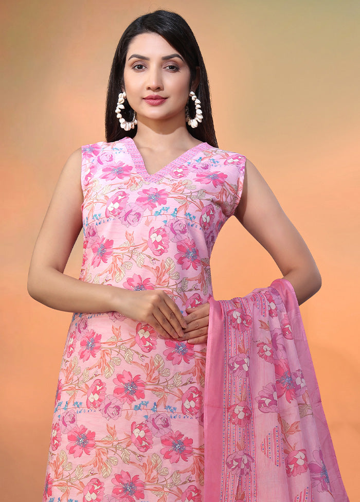 3 Pc Pink Readymade Cotton Long Kurti Set Outlet Free Shipping Authentic