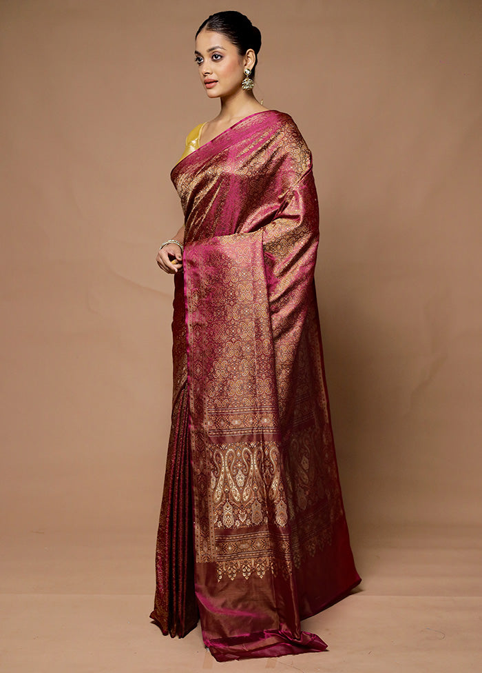 Purple Handloom Tanchoi Pure Silk Saree With Blouse Piece Discount Pay With Visa