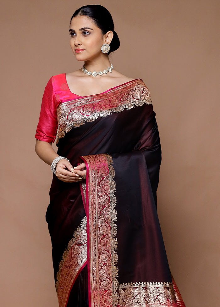 Wine Banarasi Silk Saree With Blouse Piece With Mastercard Cheap Online