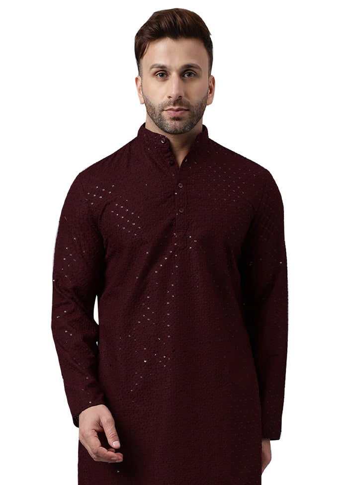 Maroon Silk Embroidered Kurta Latest Collections Online