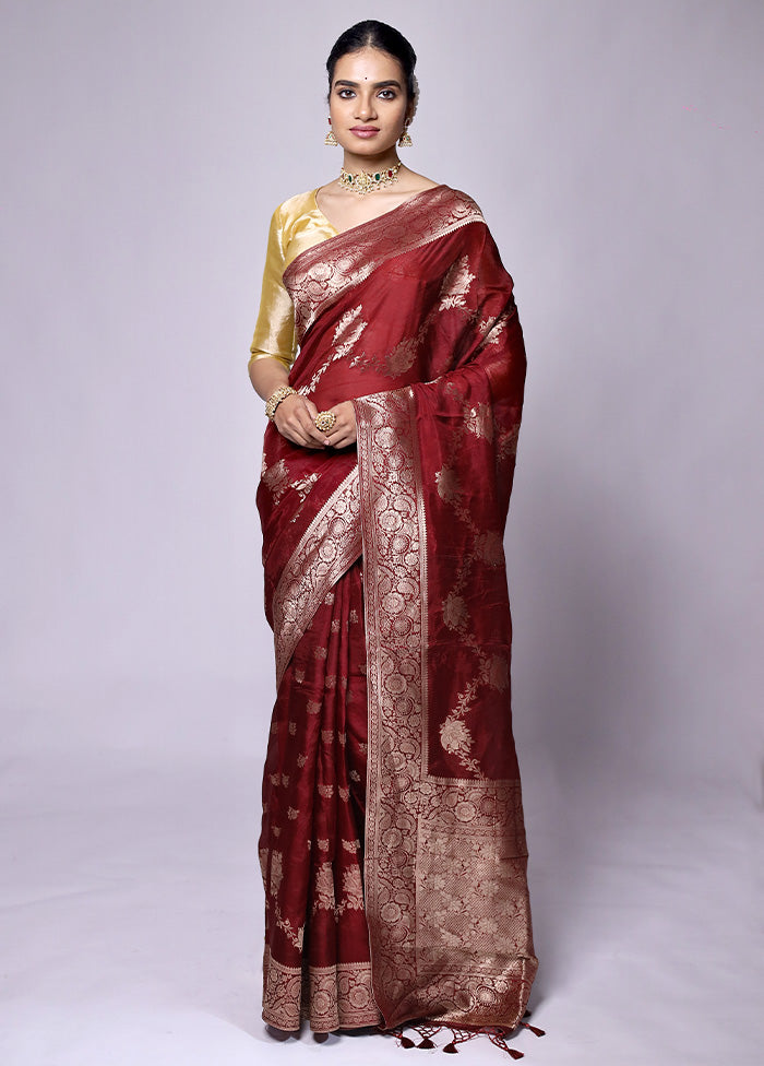 Maroon Dupion Silk Saree With Blouse Piece For Sale Finishline