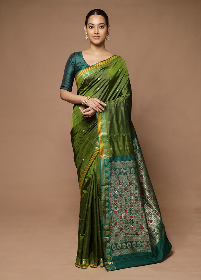 Green Kanjivaram Silk Saree With Blouse Piece Cheap Sale 2025