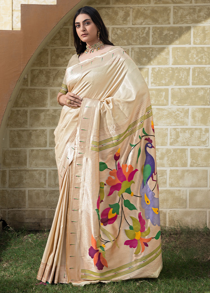 Cream Spun Silk Saree With Blouse Piece Cheap 100% Authentic