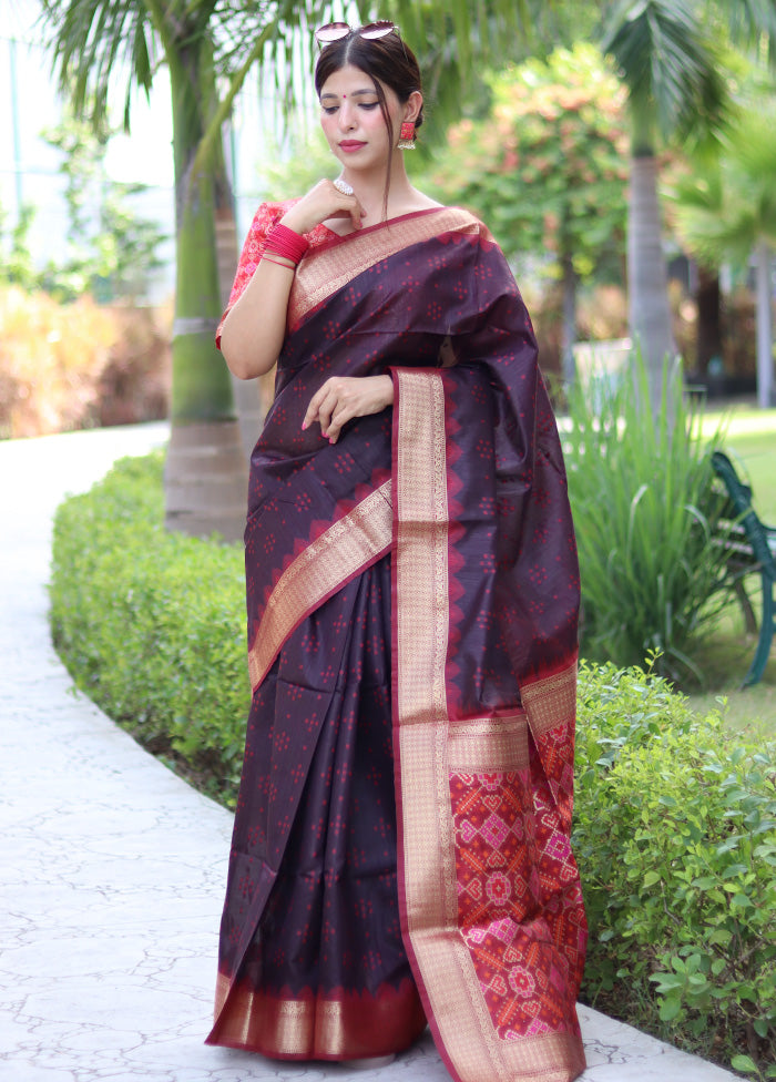 Brown Tussar Silk Saree With Blouse Piece Clearance New Arrival