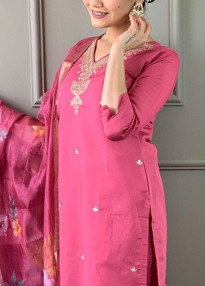 3 Pc Hot Pink Readymade Viscose Suit Set Sale Visit