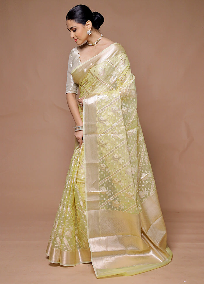 Yellow Organza Saree With Blouse Piece Geniue Stockist For Sale