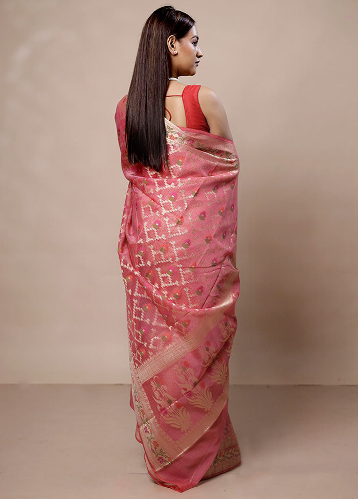 Pink Kora Silk Saree With Blouse Piece Discount Wide Range Of