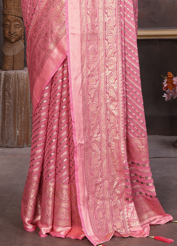 Light Pink Spun Silk Saree With Blouse Piece Free Shipping