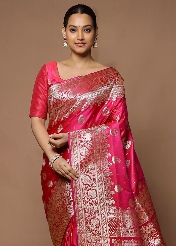 Pink Banarasi Silk Saree With Blouse Piece Cheap Very Cheap