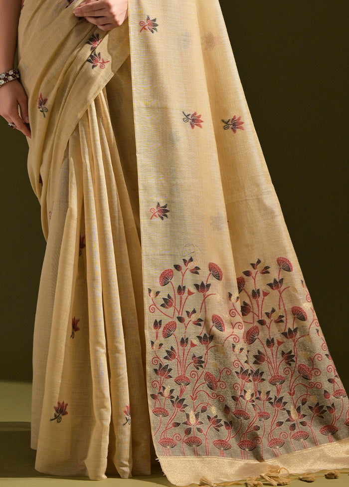 Cream Pure Cotton Saree With Blouse Piece Ost Release Dates