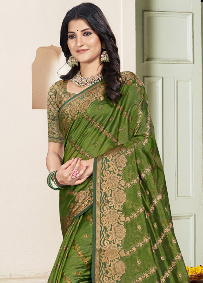 Mehendi Spun Silk Saree With Blouse Piece Cheap Sale Discounts