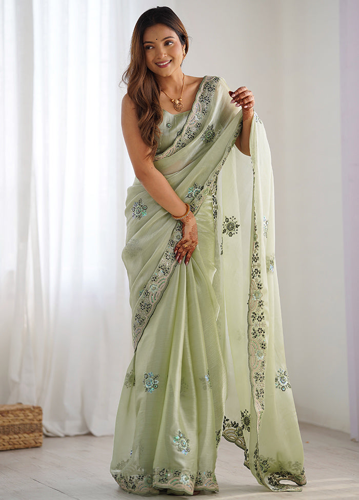 Pista Green Spun Silk Saree With Blouse Piece Looking For Online