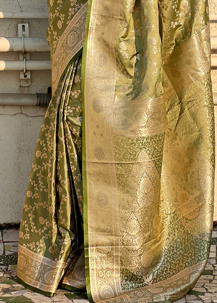 Green Banarasi Silk Saree With Blouse Piece Outlet Pay With Paypal