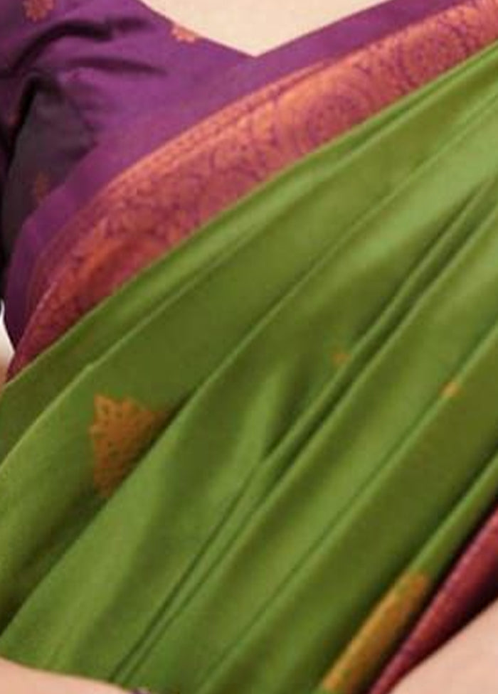 Mehendi Green Spun Silk Saree With Blouse Piece Store Sale Online