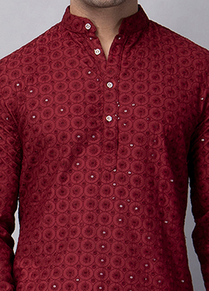 Maroon Viscose Embroidered Knee Length Kurta Cheap Sale Really