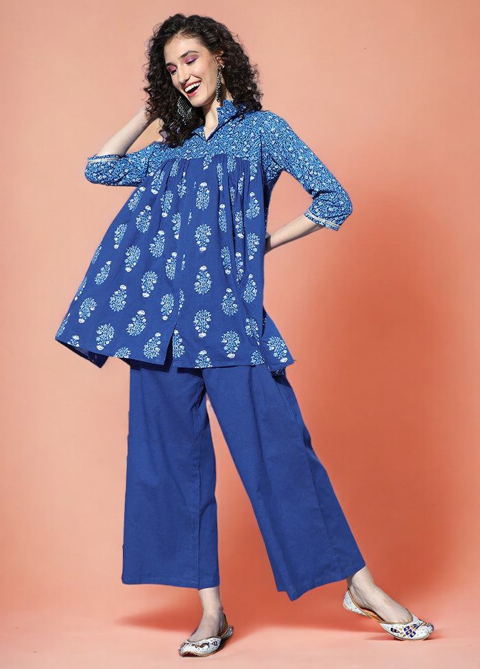 2 Pc Indigo Blue Pure Readymade Cotton Tunic Set Best Wholesale Cheap Pice