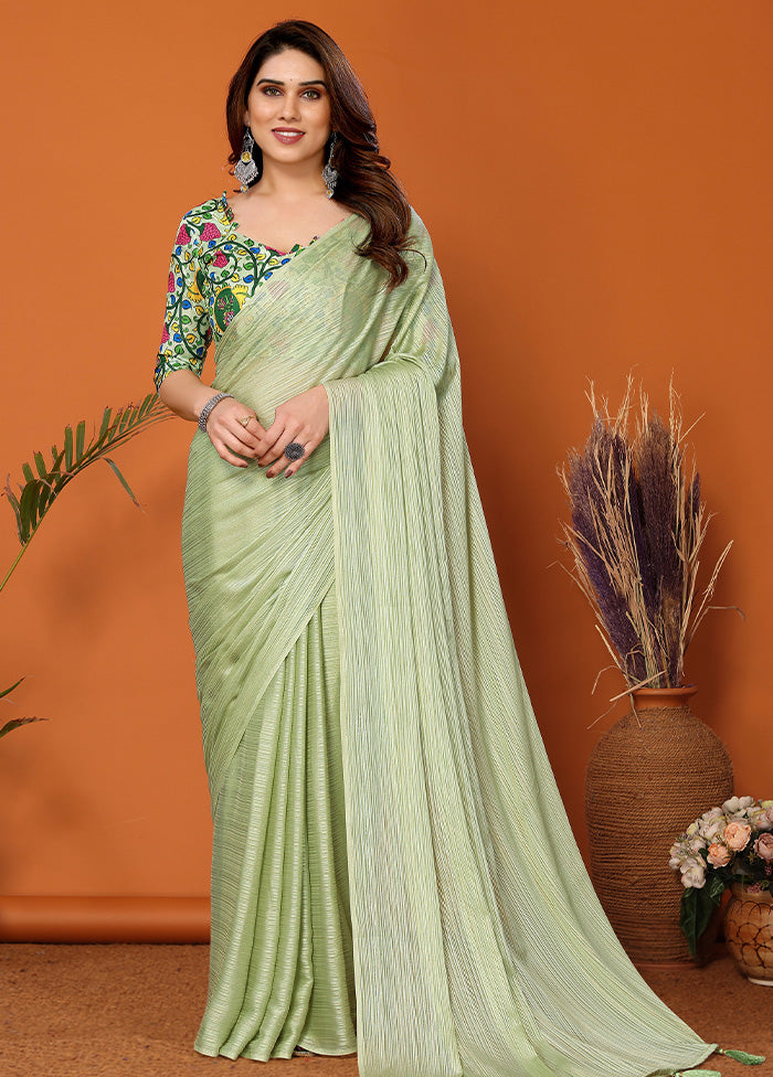 Pista Green Spun Silk Saree With Blouse Piece Supply Online