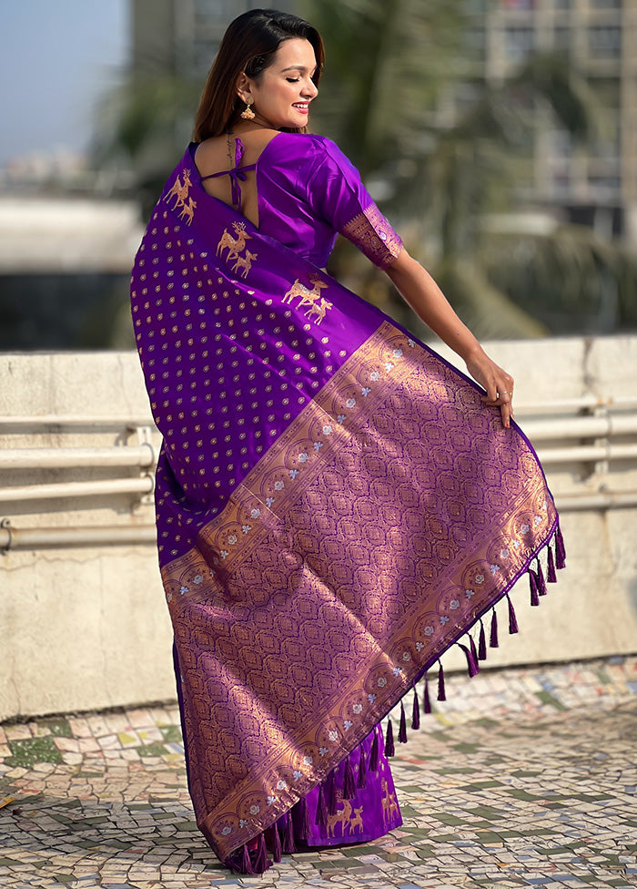 Purple Spun Silk Saree With Blouse Piece Official Site For Sale