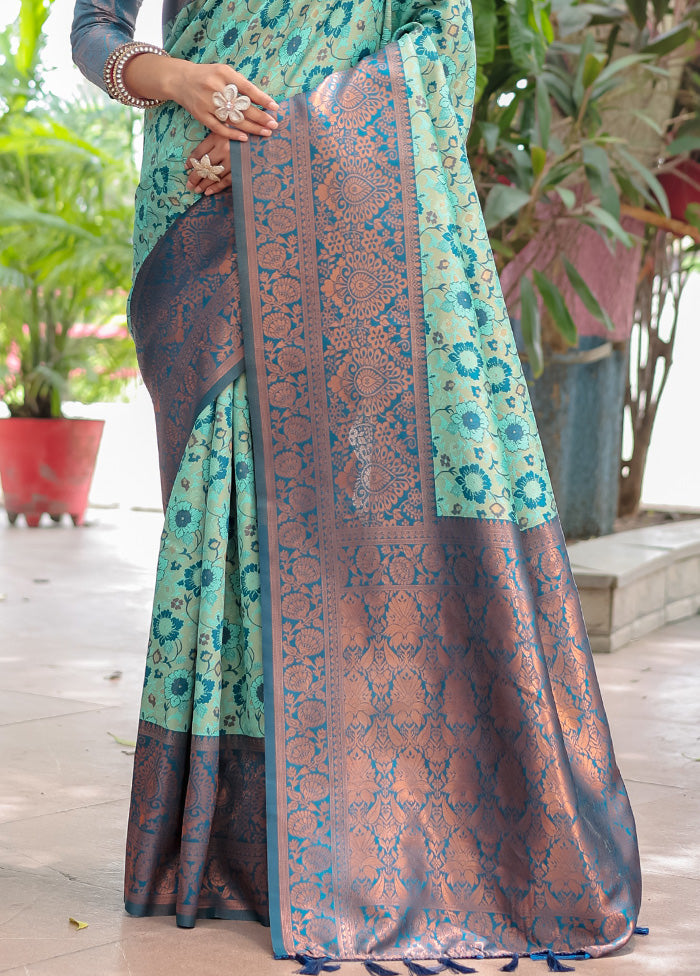 Sea Green Banarasi Silk Saree With Blouse Piece Cheap Outlet Locations