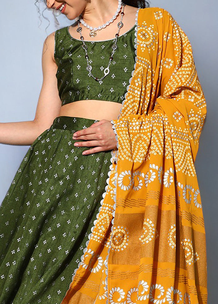 Dark Green Silk Readymade Lehenga With Dupatta Real Sale Online