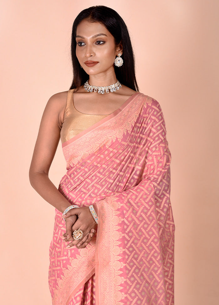 Pink Kora Silk Saree With Blouse Piece Outlet Low Pice Fee Shipping