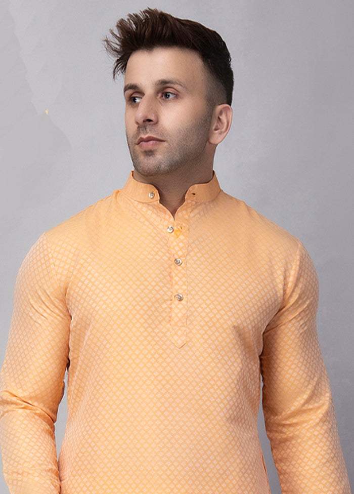 Lemon Viscose Jacquard Knee Length Kurta For Cheap