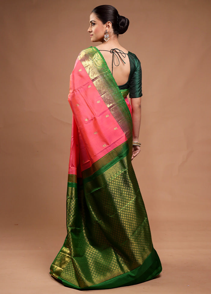 Pink Handloom Kanchipuram Pure Silk Saree With Blouse Piece Sale Cheap Pice