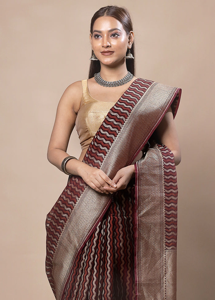 Maroon Kora Silk Saree With Blouse Piece In China Cheap Online