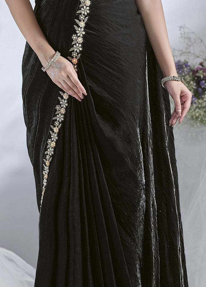 Black Satin Silk Saree With Blouse Piece Sale Ebay