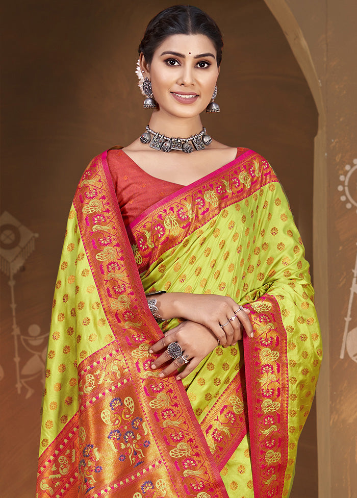 Green Spun Silk Saree With Blouse Piece Sale With Credit Card