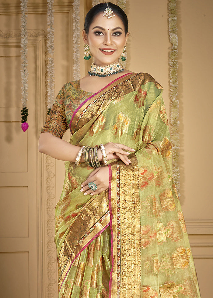 Light Green Organza Saree With Blouse Piece Cheap Sale How Much