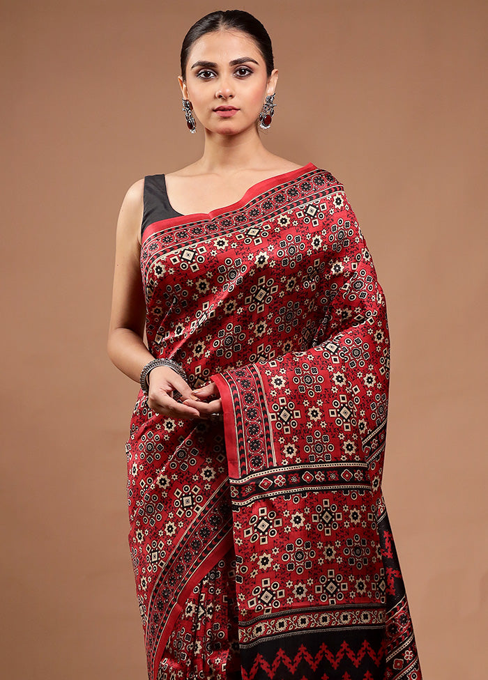 Red Printed Pure Silk Saree Without Blouse Piece Perfect Sale Online