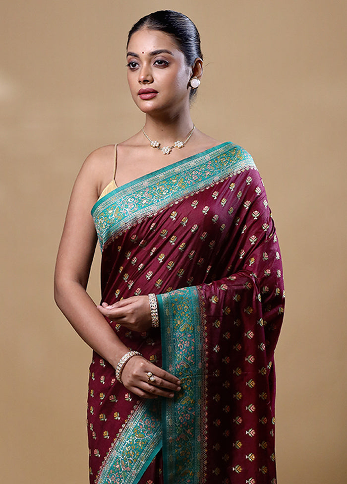 Maroon Dupion Silk Saree With Blouse Piece Discount Best