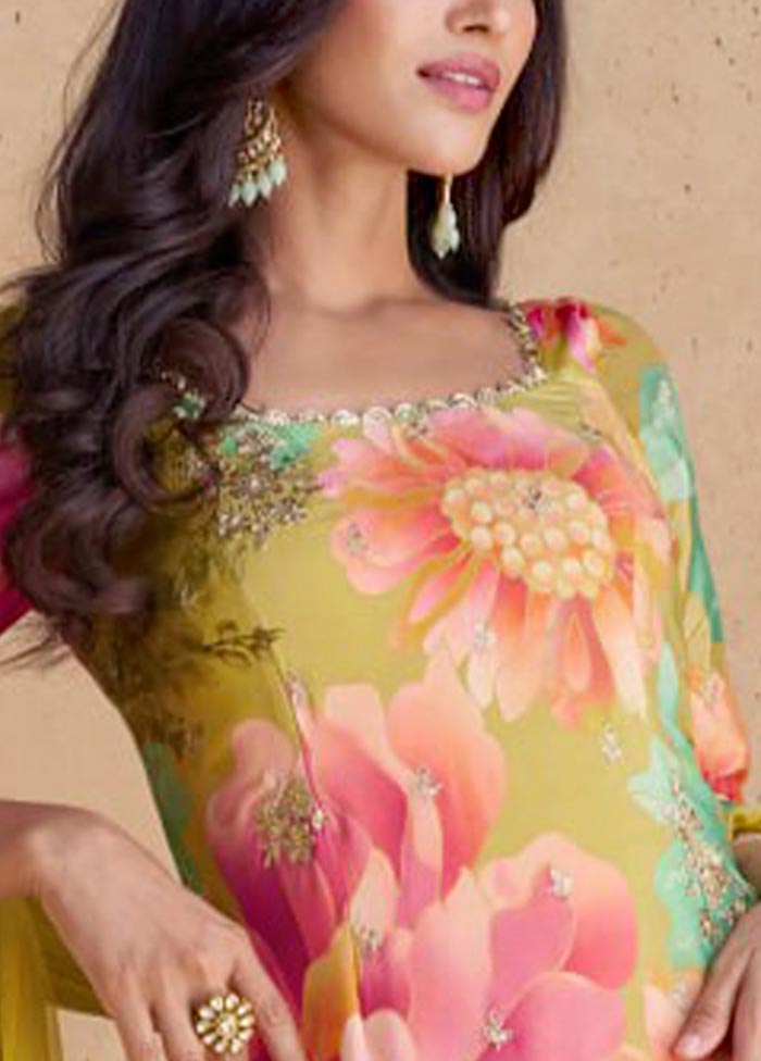 3 Pc Multicolor Semi Stitched Silk Suit Set Cheap Websites