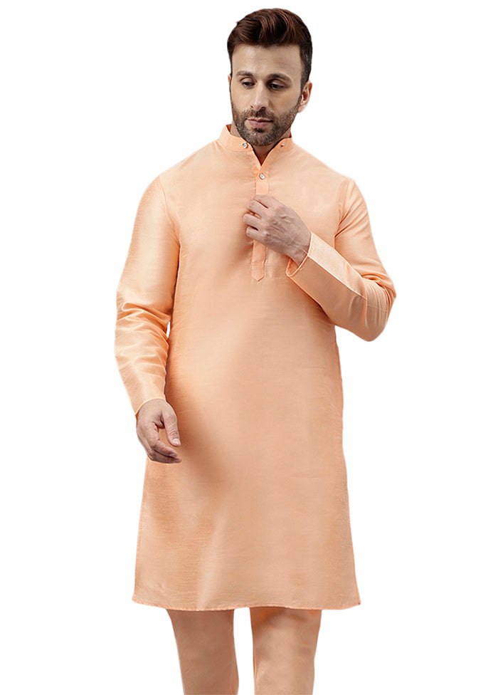 Light Peach Dupion Silk Solid Kurta Marketable Cheap Pice