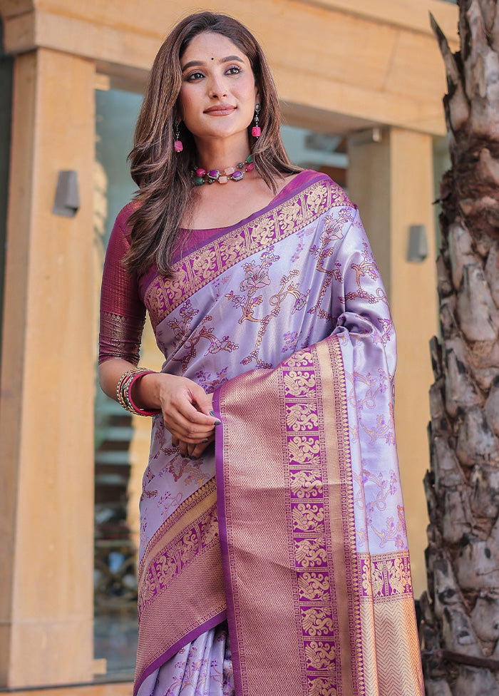 Light Purple Spun Silk Saree With Blouse Piece For Sale Finishline