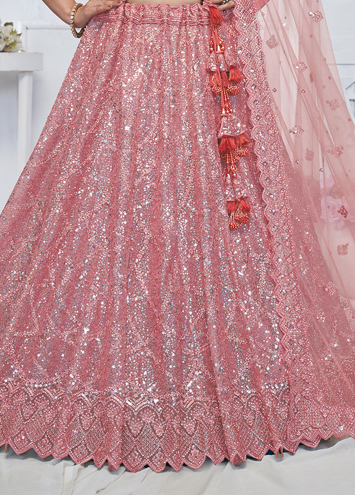 3 Pc Pink Net Semi Stitched Lehenga Set Websites For Sale