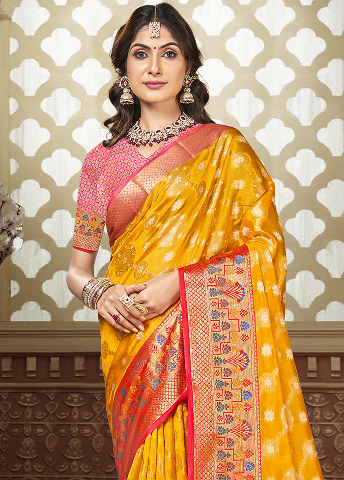 Yellow Dupion Silk Saree With Blouse Piece 100% Original Online