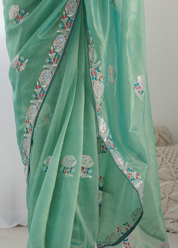 Sea Green Net Net Saree With Blouse Piece Clearance Recommend