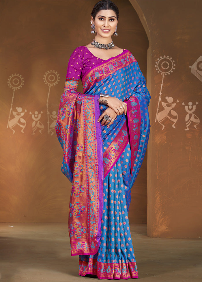 Blue Spun Silk Saree With Blouse Piece Outlet The Cheapest