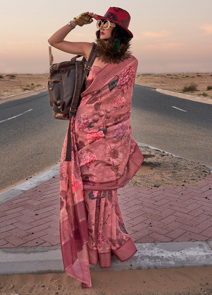 Peach Linen Silk Saree With Blouse Piece Discount Nicekicks