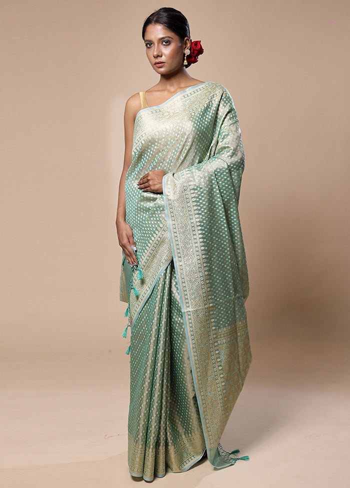 Green Tissue Silk Saree With Blouse Piece Clearance With Credit Card